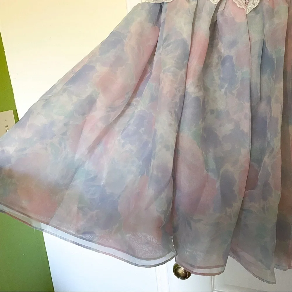 Selkie Dress Rosebud Puff Babydoll Organza Pastel Lace Mini Watercolor S NWT